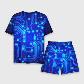 Мужской костюм с шортами 3D с принтом Цветная микросхема ,  |  | beautiful | blue | chip | color | luminous board | neon | wiring diagram | красивый | неон | светящаяся плата | синий | цветной | чип | электросхема