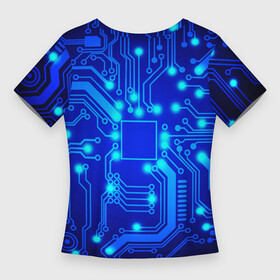 Женская футболка 3D Slim с принтом Цветная микросхема ,  |  | beautiful | blue | chip | color | luminous board | neon | wiring diagram | красивый | неон | светящаяся плата | синий | цветной | чип | электросхема