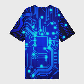 Платье-футболка 3D с принтом Цветная микросхема ,  |  | beautiful | blue | chip | color | luminous board | neon | wiring diagram | красивый | неон | светящаяся плата | синий | цветной | чип | электросхема