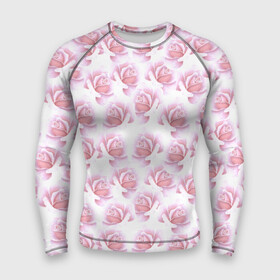 Мужской рашгард 3D с принтом Нежные розы  паттерн ,  |  | flowers | petals | pink | roses | seamless pattern | лепестки | нежность | паттерн | роза | розовый | розы | цветы