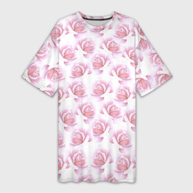 Платье-футболка 3D с принтом Нежные розы  паттерн ,  |  | flowers | petals | pink | roses | seamless pattern | лепестки | нежность | паттерн | роза | розовый | розы | цветы