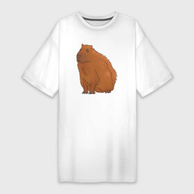 Платье-футболка хлопок с принтом Капибара сидит и думает о жизни ,  |  | abstraction | animal | art | artwork | capybara | meme | memes | patterns | surrealism | sweethuman | sweethumen | абстракция | арт | графика | животное | искусство | капибара | мем | мемы | сюрреализм