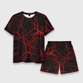 Мужской костюм с шортами 3D с принтом Intersecting red rays ,  |  | Тематика изображения на принте: horizontal | intersection | minimalist | parallel | red | stripe | vertical | вертикальный | горизонтальный | красный | минималистский | параллельный | пересекающийся | пересечение | полоса