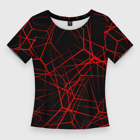 Женская футболка 3D Slim с принтом Intersecting red rays ,  |  | Тематика изображения на принте: horizontal | intersection | minimalist | parallel | red | stripe | vertical | вертикальный | горизонтальный | красный | минималистский | параллельный | пересекающийся | пересечение | полоса