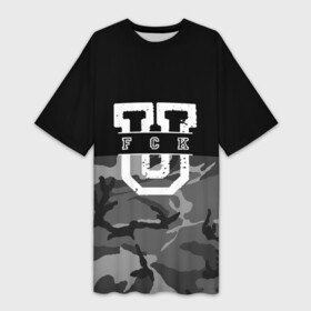 Платье-футболка 3D с принтом FCK gray military ,  |  | camouflage | censored | dark | fck | gray | military | phrase | text | аббревиатура | буквы | военный | камуфляж | латиница | мат | надпись | серый | слово | текст | темный | фраза