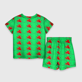 Детский костюм с шортами 3D с принтом Blooming red poppies ,  |  | background | beauty | color | colorful | floral | green | natural | petals | plant | wild | дикий | естественный | зеленый | красные | красота | красочные | лепестки | маки | растение | фон | цвет | цветочный