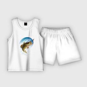 Детская пижама с шортами хлопок с принтом Ловля окуня на блесну ,  |  | baubles | fin | fish | fishing | fishing line | jaw | блесна | леска | окунь | пасть | плавник | рыба | рыбалка