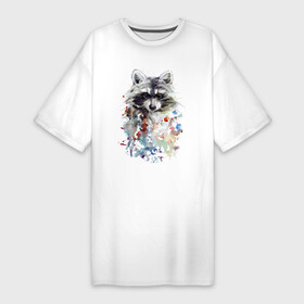 Платье-футболка хлопок с принтом Мордочка енота  акварель ,  |  | ears | eyes | moustache | muzzle | raccoon | watercolour | акварель | глаза | енот | усы | уши
