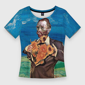 Женская футболка 3D Slim с принтом Ван Гог портрет с Подсолнухами ,  |  | винсент ван гог | мем | подсолнухи | художник | цветы