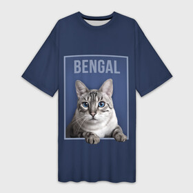 Платье-футболка 3D с принтом Снежный бенгал ,  |  | bengal cat | бенгал | бенгальская кошка | бенгальский кот | бенгальский котенок | порода бенгал | снежный бенгал