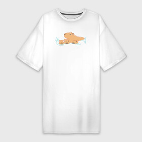 Платье-футболка хлопок с принтом Семья капибар плавает ,  |  | abstraction | animal | art | artwork | capybara | meme | memes | patterns | surrealism | sweethuman | sweethumen | абстракция | арт | графика | животное | искусство | капибара | мем | мемы | сюрреализм