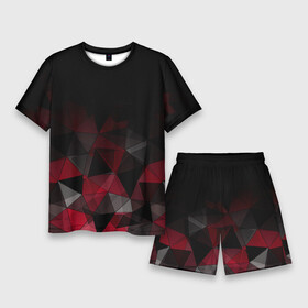 Мужской костюм с шортами 3D с принтом Черно красный геометрический ,  |  | abstract | black | black and red | geometric | gradient | gray | ombre | polygonal | red | triangles | абстрактный | геометрический | градиент | красный | омбре | полигональный | серый | треугольники | черно красный | черный | черный и красный