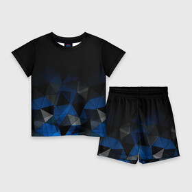 Детский костюм с шортами 3D с принтом Черно синий геометрический ,  |  | abstract | black | black and blue | blue | geometric | gradient | gray | ombre | polygonal | triangles | абстрактный | геометрический | градиент | омбре | полигональный | серый | синий | треугольники | черно синий | черный | черный и синий
