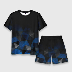 Мужской костюм с шортами 3D с принтом Черно синий геометрический ,  |  | abstract | black | black and blue | blue | geometric | gradient | gray | ombre | polygonal | triangles | абстрактный | геометрический | градиент | омбре | полигональный | серый | синий | треугольники | черно синий | черный | черный и синий