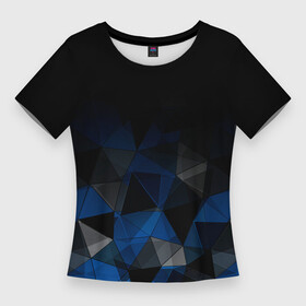 Женская футболка 3D Slim с принтом Черно синий геометрический ,  |  | abstract | black | black and blue | blue | geometric | gradient | gray | ombre | polygonal | triangles | абстрактный | геометрический | градиент | омбре | полигональный | серый | синий | треугольники | черно синий | черный | черный и синий