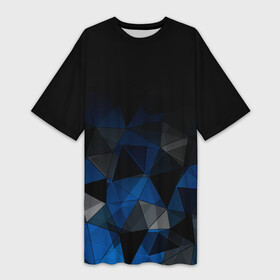 Платье-футболка 3D с принтом Черно синий геометрический ,  |  | abstract | black | black and blue | blue | geometric | gradient | gray | ombre | polygonal | triangles | абстрактный | геометрический | градиент | омбре | полигональный | серый | синий | треугольники | черно синий | черный | черный и синий