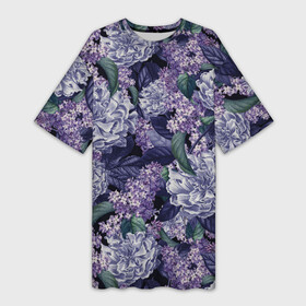 Платье-футболка 3D с принтом Ночная Сирень ,  |  | flowers | summer | букет | лето | ночная | природа | растение | сад | садоводство | сирень | флора | цветы