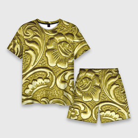 Мужской костюм с шортами 3D с принтом Золотой орнамент  чеканка ,  |  | curl | flower | gold | ornament | stamping | завиток | золото | орнамент | цветок | чеканка