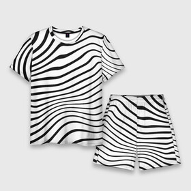 Мужской костюм с шортами 3D с принтом Волновой линейный растр  зебра ,  |  | abstraction | line | raster | zebra | абстракция | зебра | лигия | растр