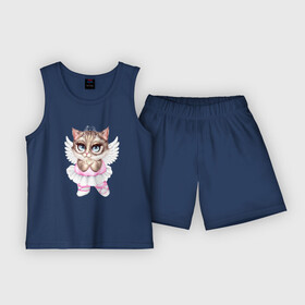 Детская пижама с шортами хлопок с принтом кошечка  принцесса с крыльями ,  |  | котенок | кошечка | кошка | милая | с крыльями | фея
