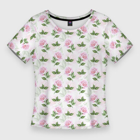 Женская футболка 3D Slim с принтом Садовые розы, паттерн ,  |  | background | flowers | garden | gentle | pink | roses | seamless pattern | tenderness | texture | бесшовный паттерн | нежность | роза | розовый | розы | сад | текстура | фон | цветок | цветы