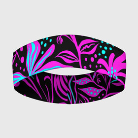Повязка на голову 3D с принтом Purple flowers pattern ,  |  | beautiful | black | blue | colorful | floral | красивый | красочный | узор | фиолетовый | цветочный | черный