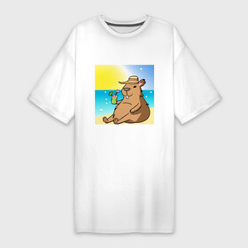 Платье-футболка хлопок с принтом Капибара на пляже ,  |  | Тематика изображения на принте: капибара | лето | отдых | пляж