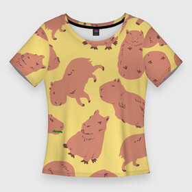 Женская футболка 3D Slim с принтом Паттенрн из капибар ,  |  | capybara | kapibara | животное | капибара
