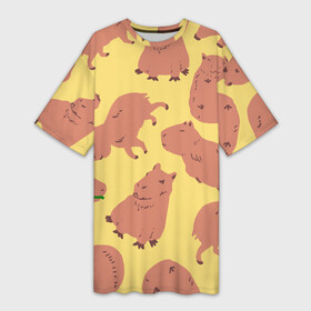 Платье-футболка 3D с принтом Паттенрн из капибар ,  |  | Тематика изображения на принте: capybara | kapibara | животное | капибара