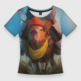 Женская футболка 3D Slim с принтом Капибара спешит домой ,  |  | capybara | kapibara | животное | капибара