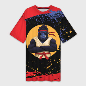 Платье-футболка 3D с принтом Карате горилла ,  |  | animal | beast | brute | gorilla | monkey | pet | боевые исскуства | горила | горилла | единоборства | животное | карате | красный пояс | на груди | обезьяна | прикольная | спорт | японское боевое искусство