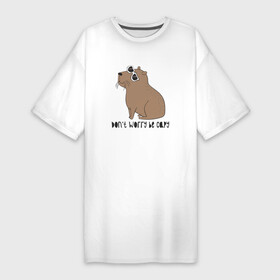 Платье-футболка хлопок с принтом Капибара в очках ,  |  | capybara | kapibara | животное | капибара