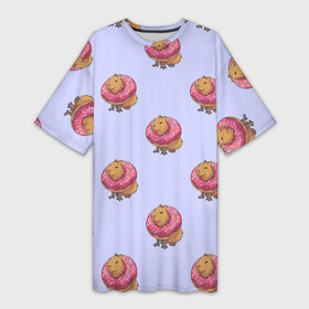 Платье-футболка 3D с принтом Капибара в пончике паттерн ,  |  | capybara | kapibara | животное | капибара | пончик | пончики