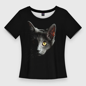 Женская футболка 3D Slim с принтом Котёнок в темноте ,  |  | кот | котёнок | коты | котята | кошка | кошки | чёрная | чёрный