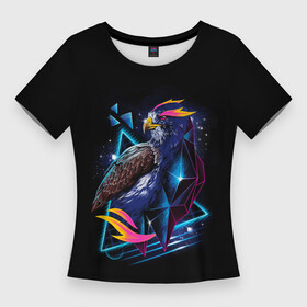 Женская футболка 3D Slim с принтом Неоновая птица  Арт ,  |  | animals | art | artwork | birds | black | cool | eagle | geometry | neon | stars | арт | геометрия | животные | звездочки | звезды | крутой | неон | орлы | птицы | черный фон