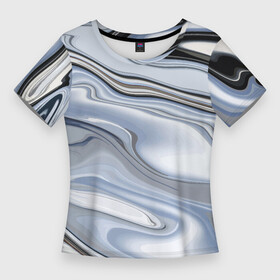 Женская футболка 3D Slim с принтом Серебристая поверхность воды ,  |  | abstraction | fashion | surface | water | wave | абстракция | вода | волна | мода | поверхность