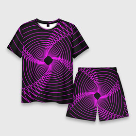 Мужской костюм с шортами 3D с принтом Неоновая светящаяся спираль ,  |  | геометрия | неон | неоновая | неоновое | неоновый | свечение | спирали | спираль | фиолет