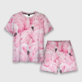 Мужской костюм с шортами 3D с принтом Pink Flamingos ,  |  | flamingos | паттерн | птицы | розовый фламинго | фламинго
