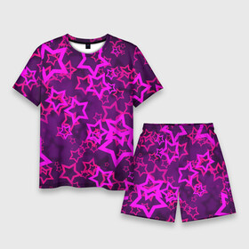 Мужской костюм с шортами 3D с принтом Purple stars ,  |  | colorful | space | texture | звезды | космос | красочный | текстура | фиолетовый