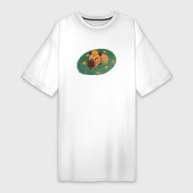 Платье-футболка хлопок с принтом Капибара купается ,  |  | capybara | kapibara | животное | капибара