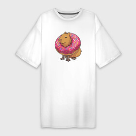 Платье-футболка хлопок с принтом Капибара и пончик ,  |  | capybara | kapibara | животное | капибара