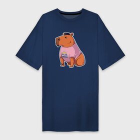 Платье-футболка хлопок с принтом Death metall капибара ,  |  | capybara | death metall | kapibara | дез метал | животное | капибара
