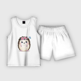 Детская пижама с шортами хлопок с принтом Hedgehog and roses ,  |  | animal | brown | butterfly | hedgehog | roses | wild | бабочка | дикий | ёжик | животное | коричневый | розы