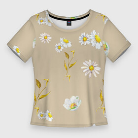 Женская футболка 3D Slim с принтом Цветущие Ромашки ,  |  | flowers | summer | букет | лето | природа | растение | ромашки | сад | садоводство | узор | флора | цветы