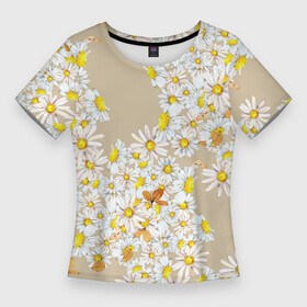 Женская футболка 3D Slim с принтом Букет Нарисованных Цветущих Ромашек ,  |  | flowers | summer | букет | лето | нарисованные | природа | растение | ромашки | сад | садоводство | узор | флора | цветущие | цветы