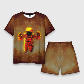 Мужской костюм с шортами 3D с принтом Космонавт в пылающем космосе ,  |  | астронавт | галактика | космический | космонавт | космос