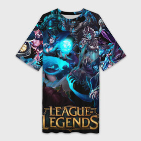 Платье-футболка 3D с принтом Коллаж LoL  Legue of Legends ,  |  | arcane | jinx | league of legends | lol | vi | аркейн | вай | джинкс | коллаж | лига легенд