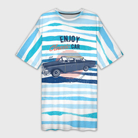 Платье-футболка 3D с принтом Enjoy blue classic car ,  |  | retro | автомобиль | машина | ретро | старое авто