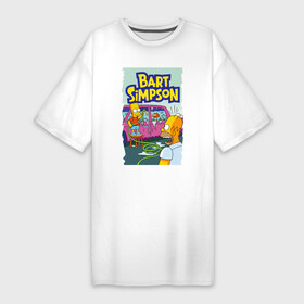 Платье-футболка хлопок с принтом Барт Симпсон устроил из автомобиля аквариум ,  |  | bart simpson | car | cartoon | eyes | fish | foam | homer simpson | tube | автомобиль | барт симпсон | глаза | гомер симпсон | мультфильм | пена | рыба | шланг