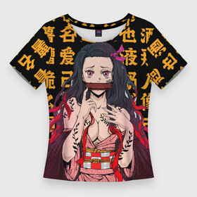Женская футболка 3D Slim с принтом Незуко тян  Клинок рассекающий демонов ,  |  | ahegao | anime | demon slayer | kimetsu no yaiba | manga | nedzuko | nezuko | sempai | senpai | waifu | аниме | ахегао | вайфу | камадо | клинок | манга | недзуко | нэзуко | рассекающий демонов | сенпай
